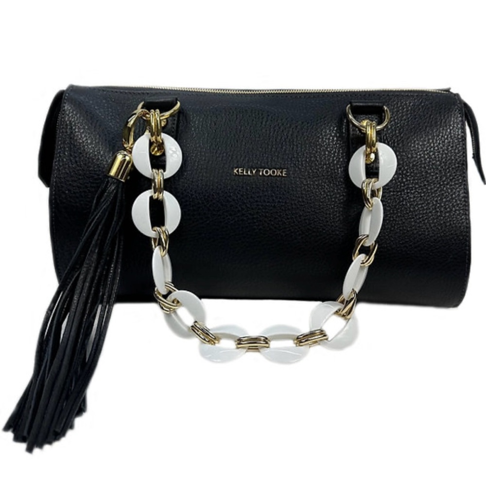 Black Shoulder Bag with White Chain